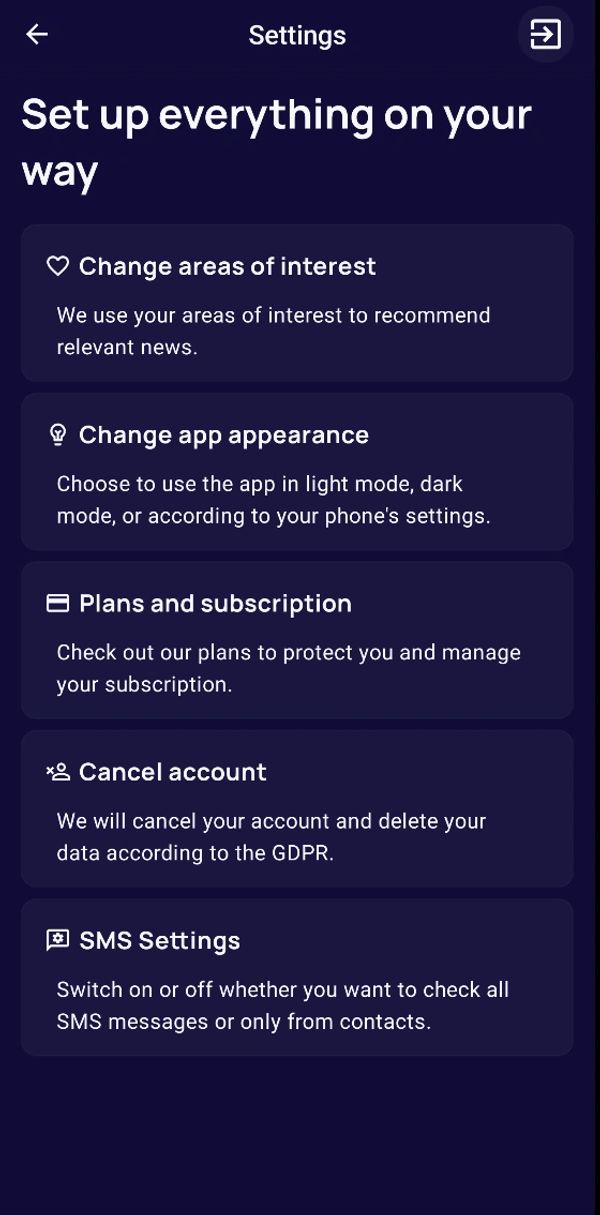 iTellyou Settings menu